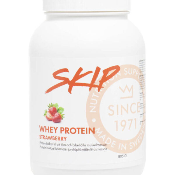 Skip whey protein strawberry / jordbær forpakning. 805 gram